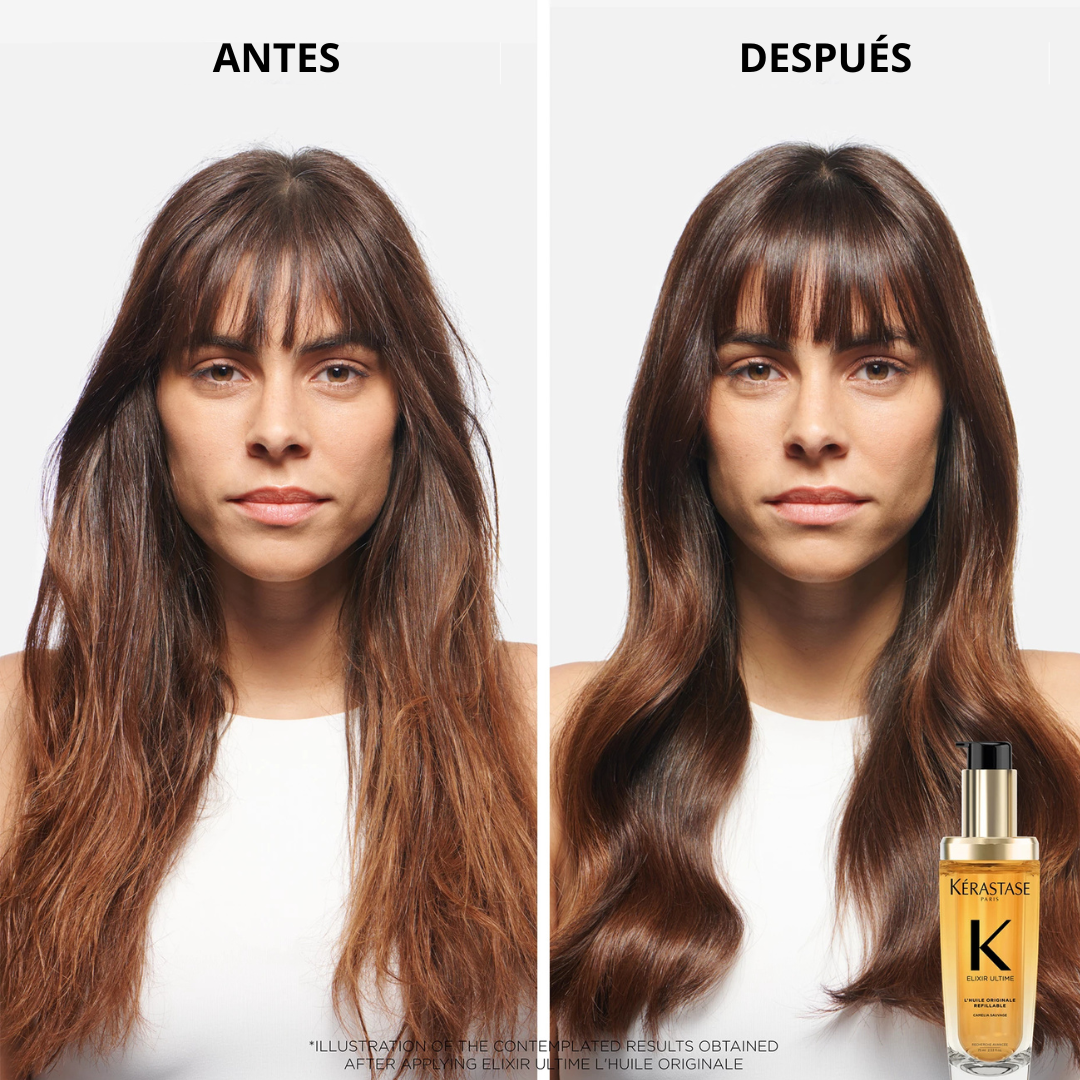 Pack Aceite Termo Protector Brillo Intenso Kérastase Elixir Ultime L'Huile Recargable 75ml + Repuesto 75ml - Imagen 4