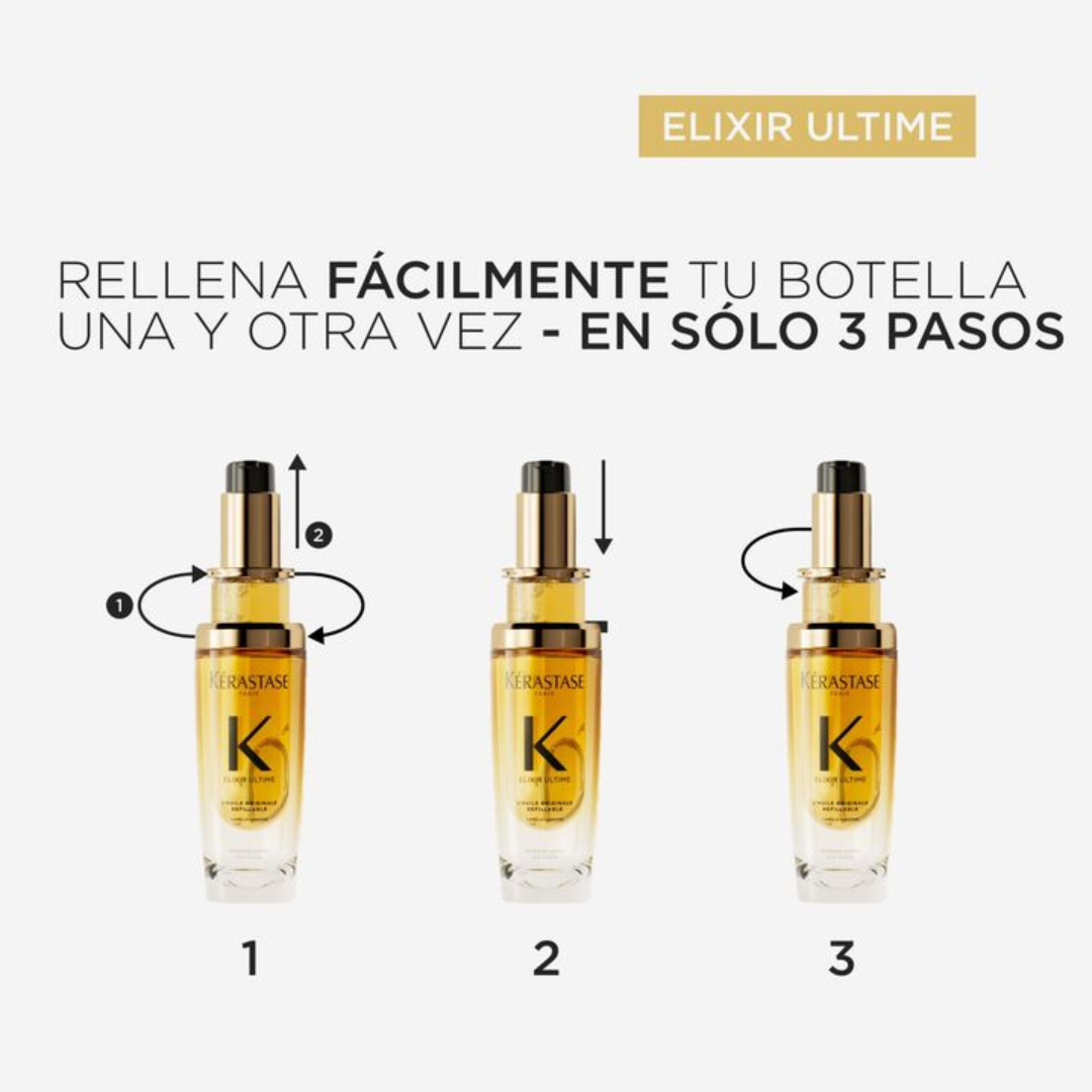 Pack Aceite Termo Protector Brillo Intenso Kérastase Elixir Ultime L'Huile Recargable 75ml + Repuesto 75ml - Imagen 6