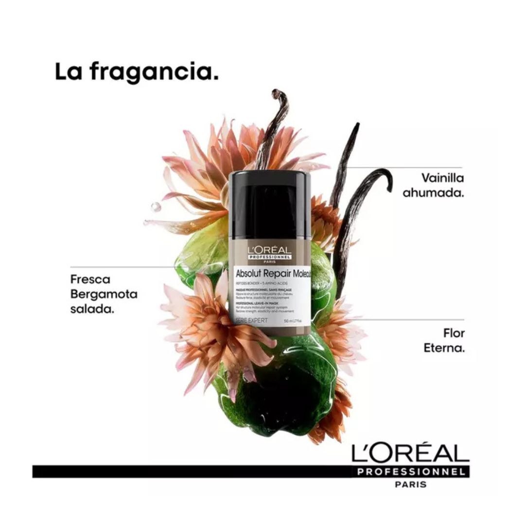 Termo Protector Portable Leave-in-Mask para Reparar el Cabello Dañado ABSOLUT REPAIR MOLECULAR L’Oreal Serie Expert 50ml - Travel Size - Imagen 3