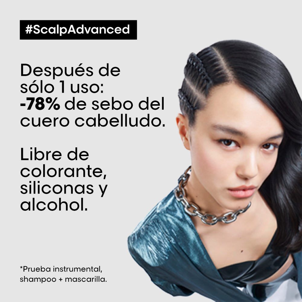 Shampoo Anti-Grasa para Cuero Cabelludo Graso Scalp Advanced L’Oreal Serie Expert 300ml - Imagen 2