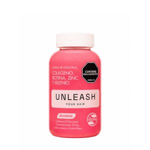 UNLEASH Gomas para el Crecimiento, Fortalecimiento y Prevención Caída del Cabello (Colágeno, Biotina, Zinc y Selenio) 60 Gomas