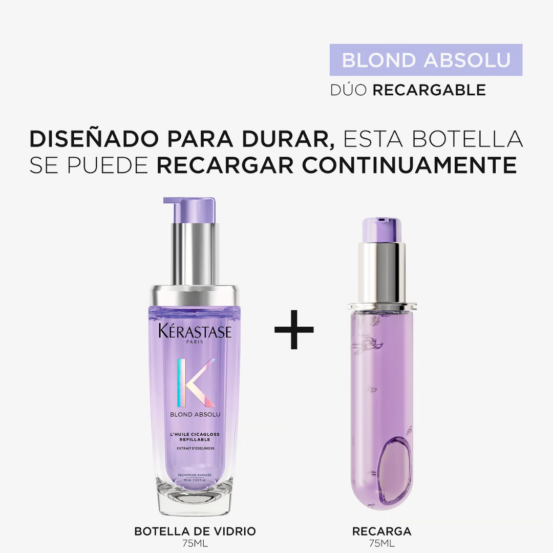 Aceite Termo Protector Hidratante y Fortalecedor para Cabello Rubio Decolorado Kerastase Blond Absolu L´Huile Cicagloss - Recargable 75ml - Imagen 3