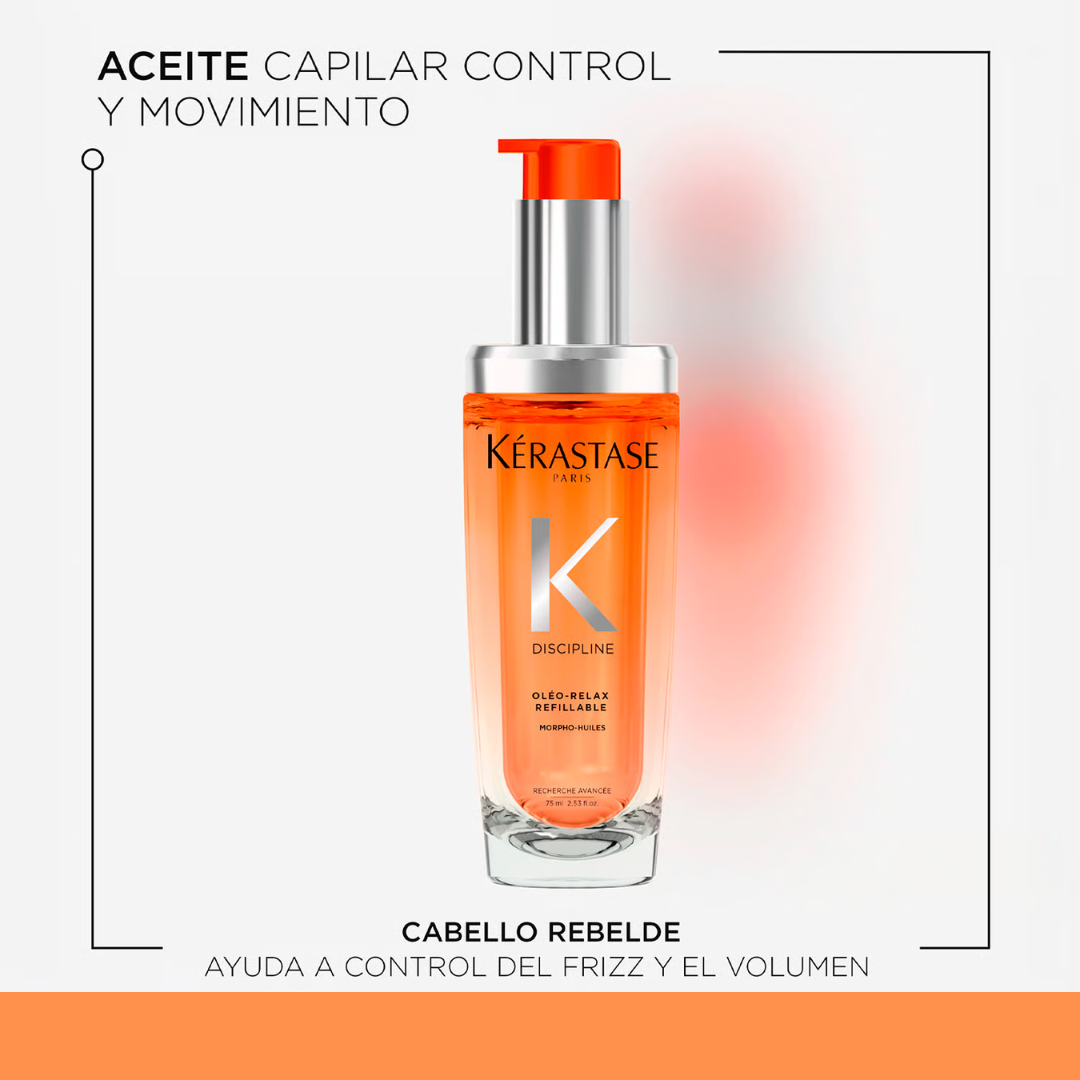 Aceite Termo Protector y Disciplinante Anti Encrespamiento para cabellos Rebeldes Kérastase L´Huile Oleo Relax Discipline - Recargable 75ml - Imagen 2