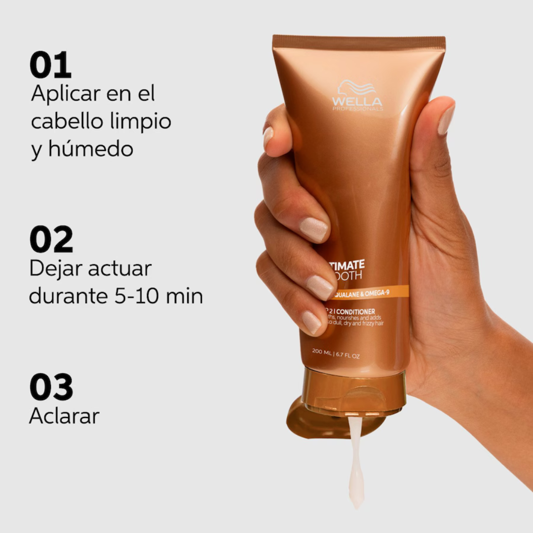 Acondicionador Nutritivo y Suavizante para Cabello Seco, Indisciplinado y sin Brillo Wella Ultimate Smooth 200ml (Paso 2) - Imagen 3