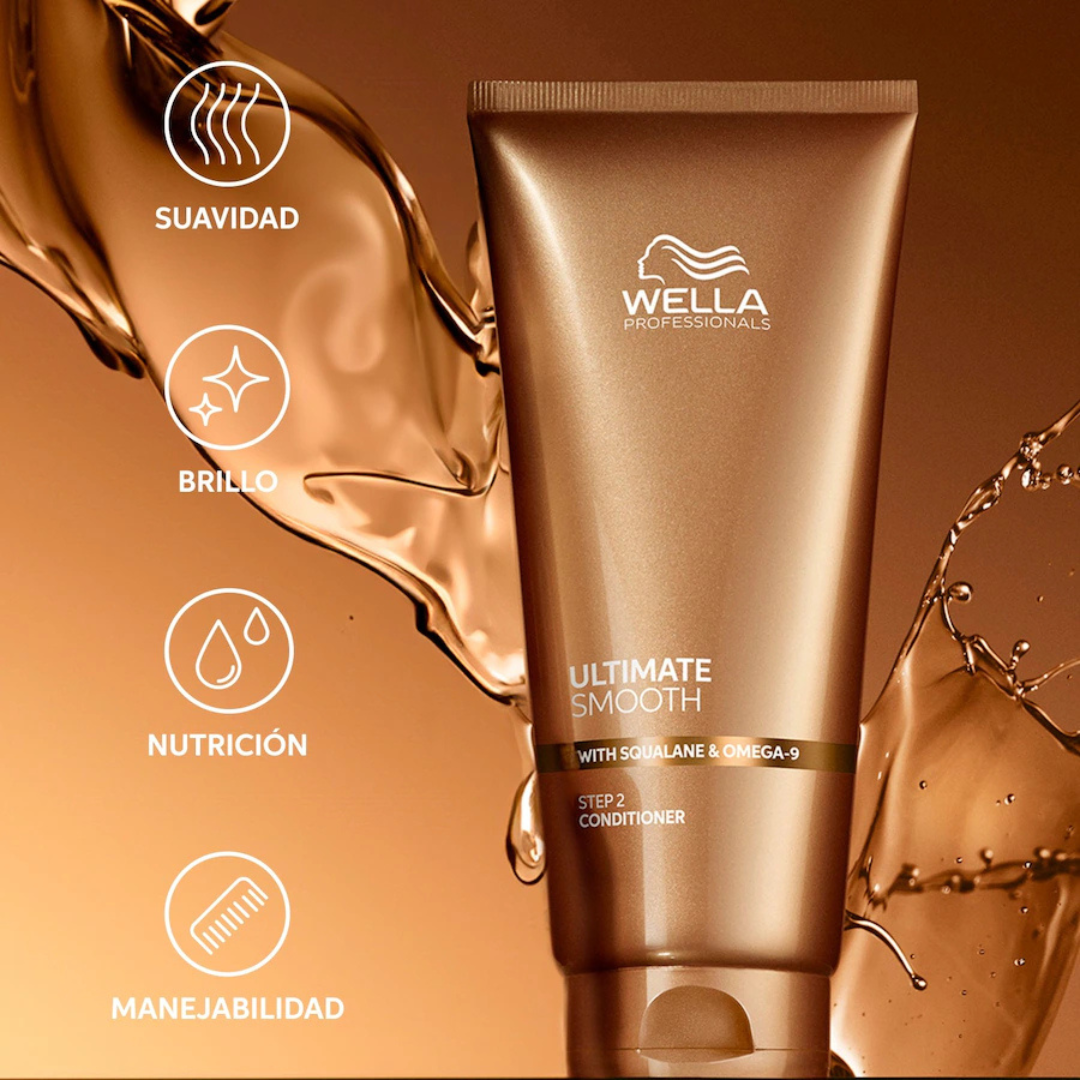 Acondicionador Nutritivo y Suavizante para Cabello Seco, Indisciplinado y sin Brillo Wella Ultimate Smooth 200ml (Paso 2) - Imagen 2