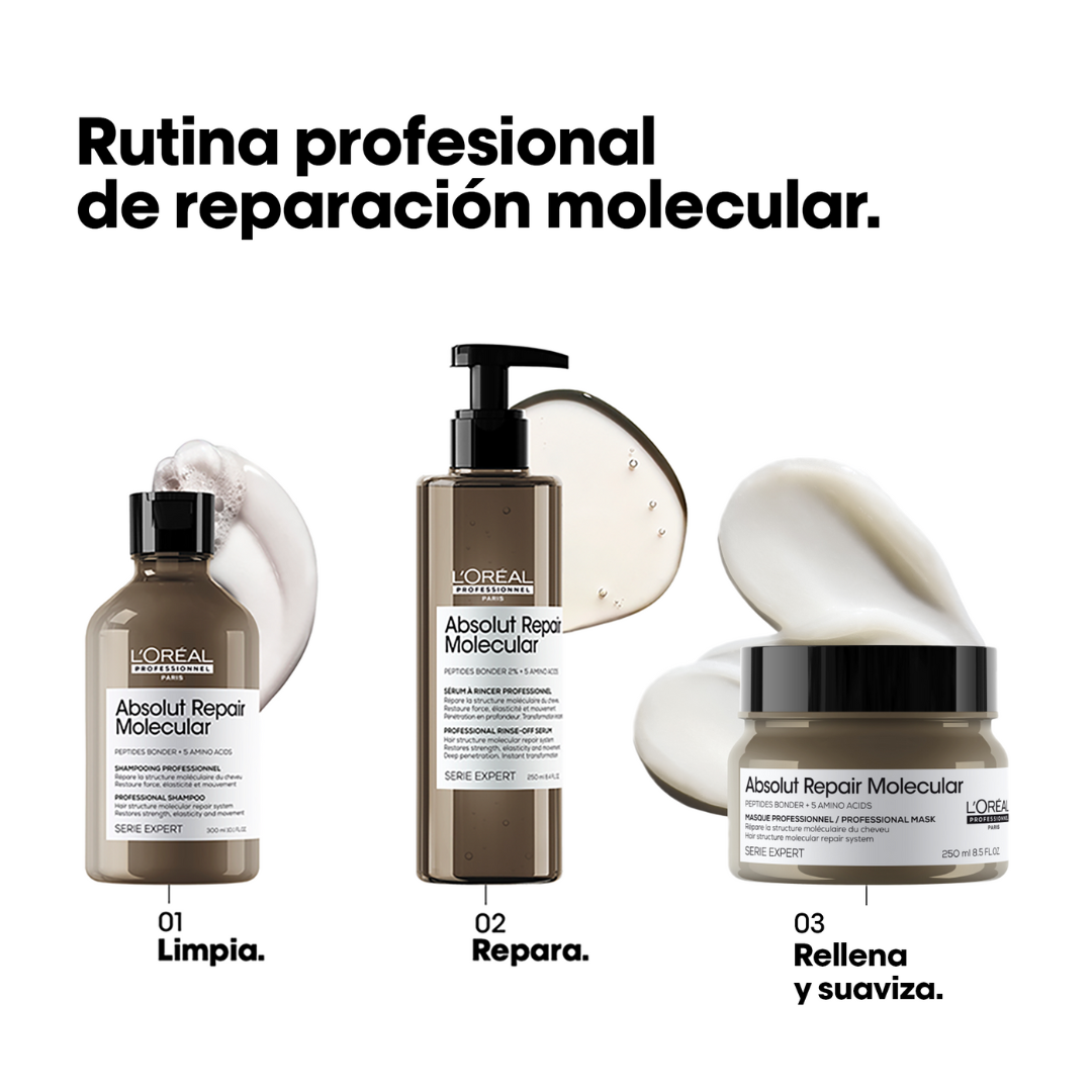 Rutina Completa para Reparar Cabello muy Dañado ABSOLUT REPAIR MOLECULAR L’Oreal Serie Expert (Termo Protector 50ml) - Imagen 6