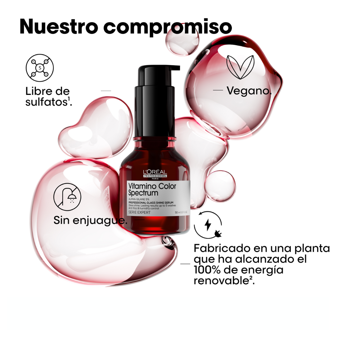 Suero Termo Protector Anti Frizz para Proteger el Color y de Brillo Instantáneo Glass Shine Sérum VITAMINO COLOR SPECTRUM L’Oreal Serie Expert 50ml - Imagen 7