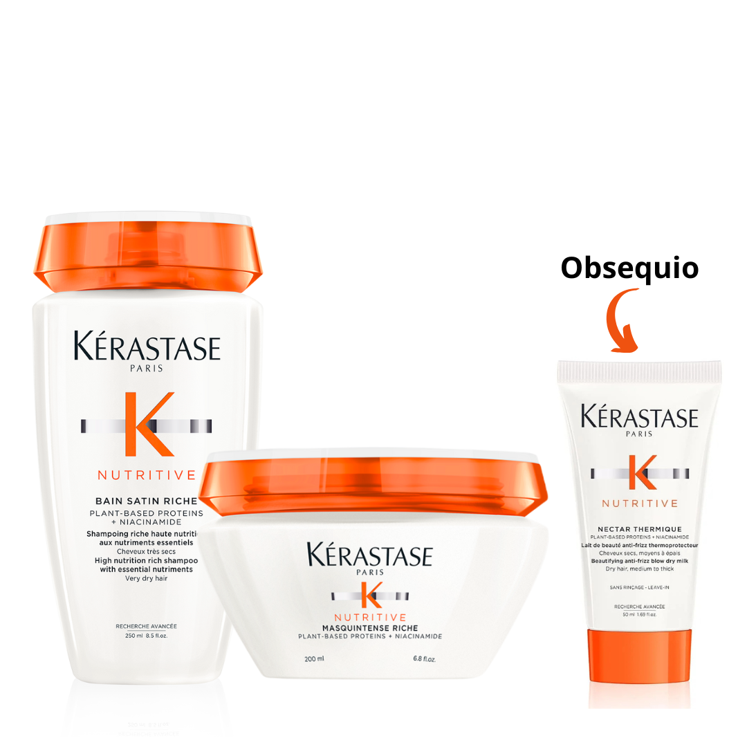 Rutina de Nutrición y Fortalecimiento para Cabellos muy Secos y Gruesos Kérastase Nutritive + Obsequio Termo Protector 50ml