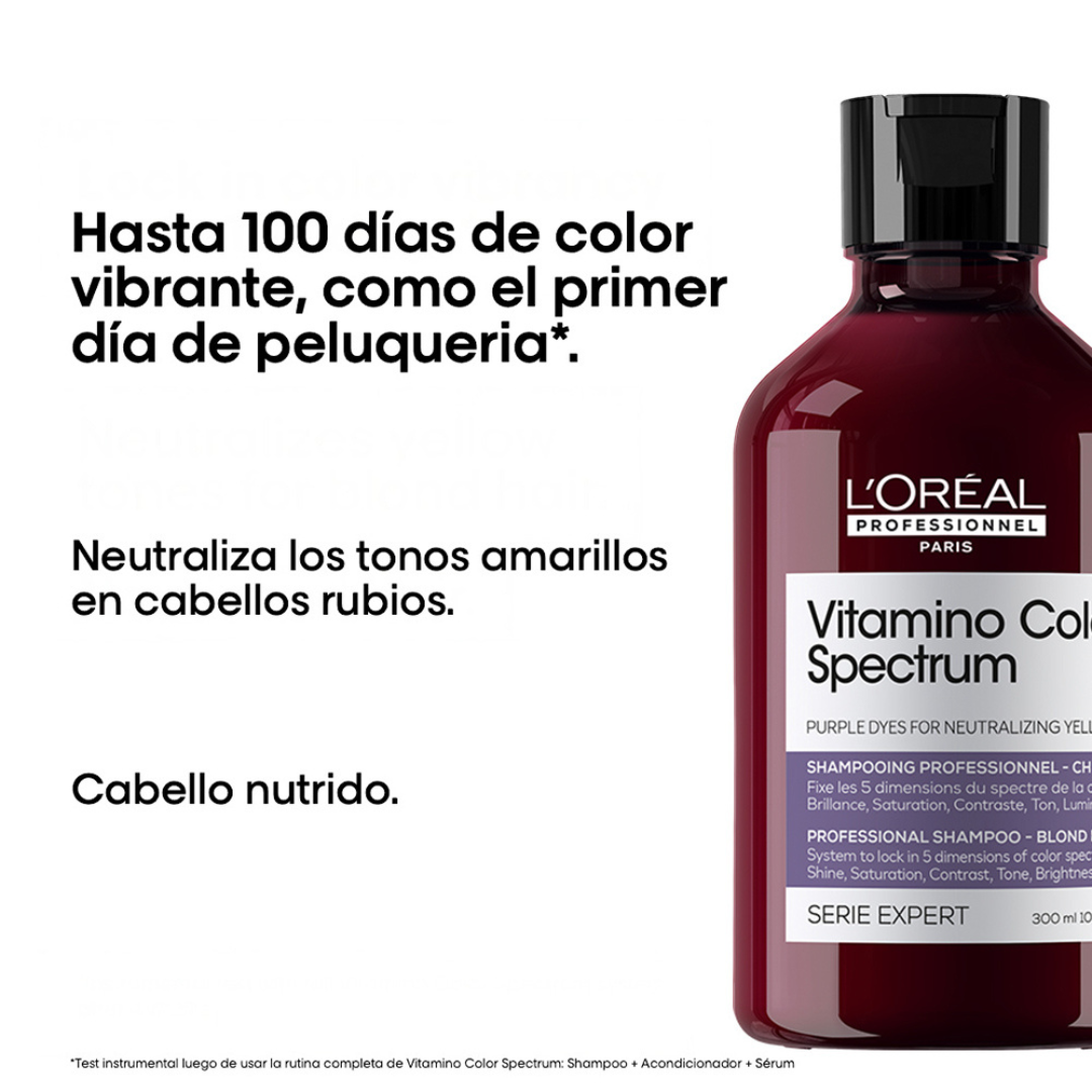 Shampoo Morado para Neutralizar Tonos Amarillos VITAMINO COLOR SPECTRUM L’Oreal Serie Expert 300ml - Imagen 2