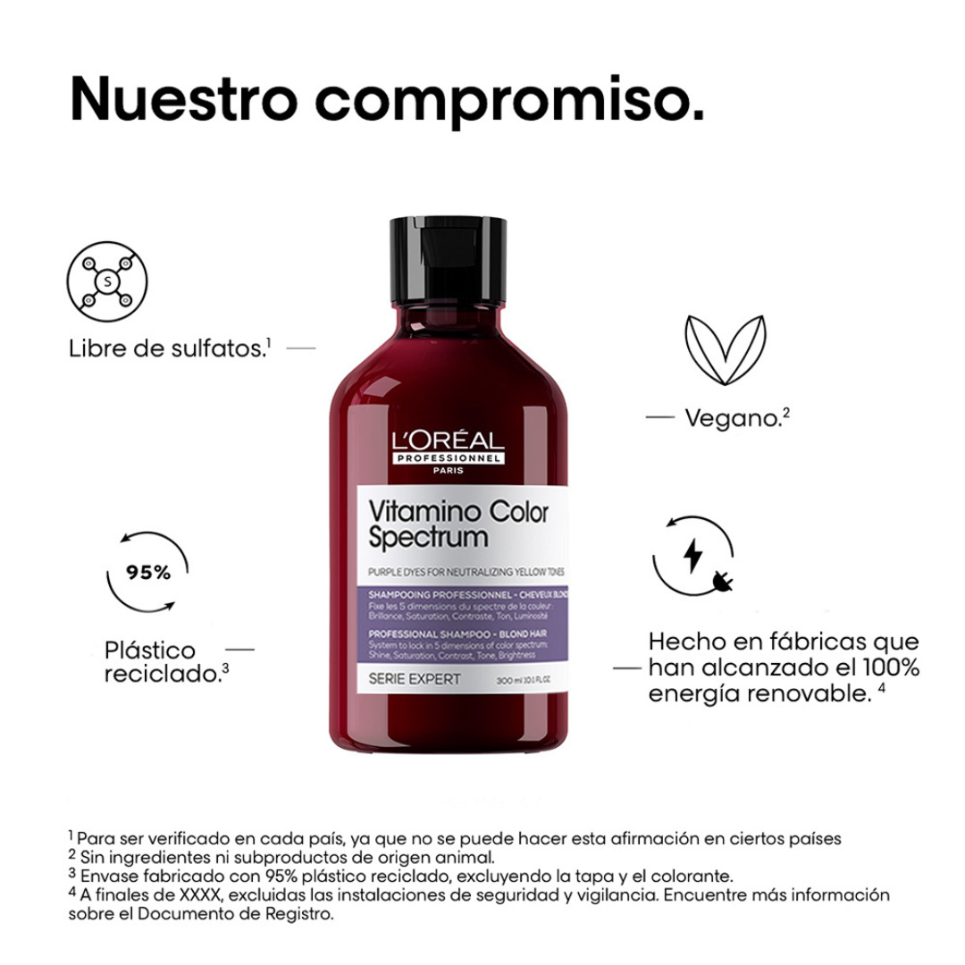 Shampoo Morado para Neutralizar Tonos Amarillos VITAMINO COLOR SPECTRUM L’Oreal Serie Expert 300ml - Imagen 5