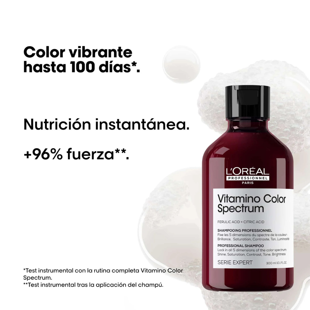 Shampoo para Proteger y Fijar el Color VITAMINO COLOR SPECTRUM L’Oreal Serie Expert 100ml (Tamaño Viajero) - Imagen 2