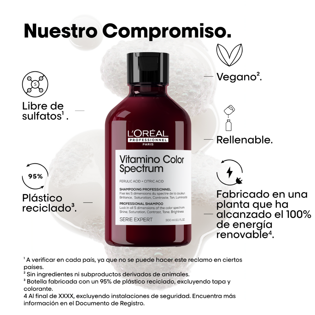 Shampoo para Proteger y Fijar el Color VITAMINO COLOR SPECTRUM L’Oreal Serie Expert 100ml (Tamaño Viajero) - Imagen 7