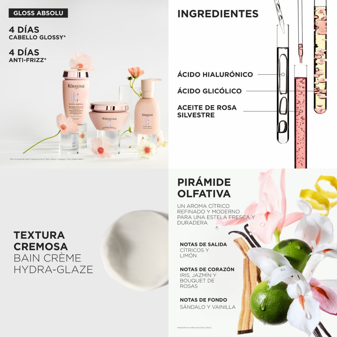 Shampoo Anti Frizz Hidratante en Crema con Efecto Brillo Kérastase Bain Gloss Absolu Hydra – Glaze 250ml (Para Cabello de Medio a Grueso) - Imagen 3