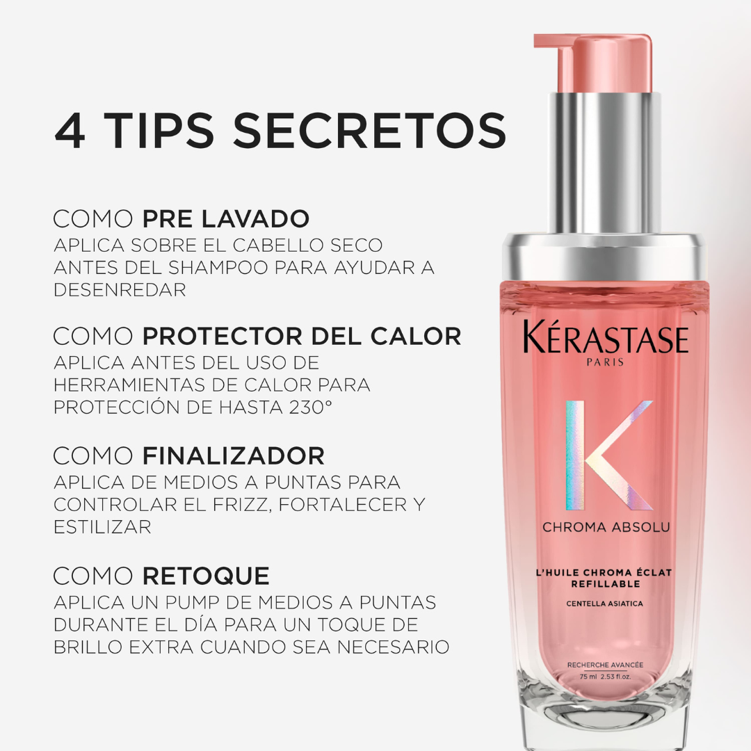 Aceite Termo Protector para Cuidado del Color L' Huile Chroma Éclat - Recargable 75ml - Imagen 3
