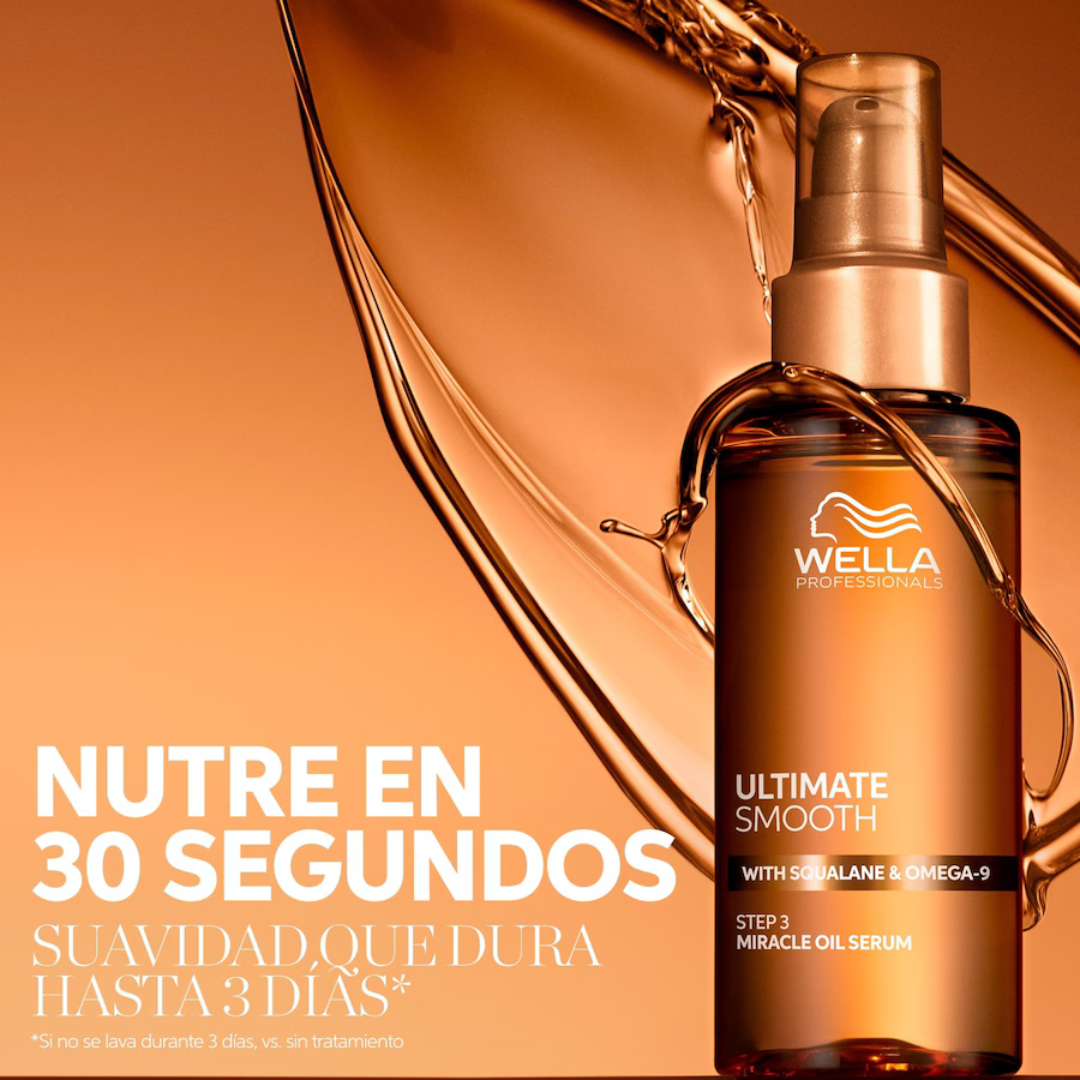 Rutina Hidratante y Anti Frizz para Cabellos Secos e Indisciplinados y sin Brillo Wella Ultimate Smooth (De Medios a Gruesos) + Cosmetiquera - Imagen 4