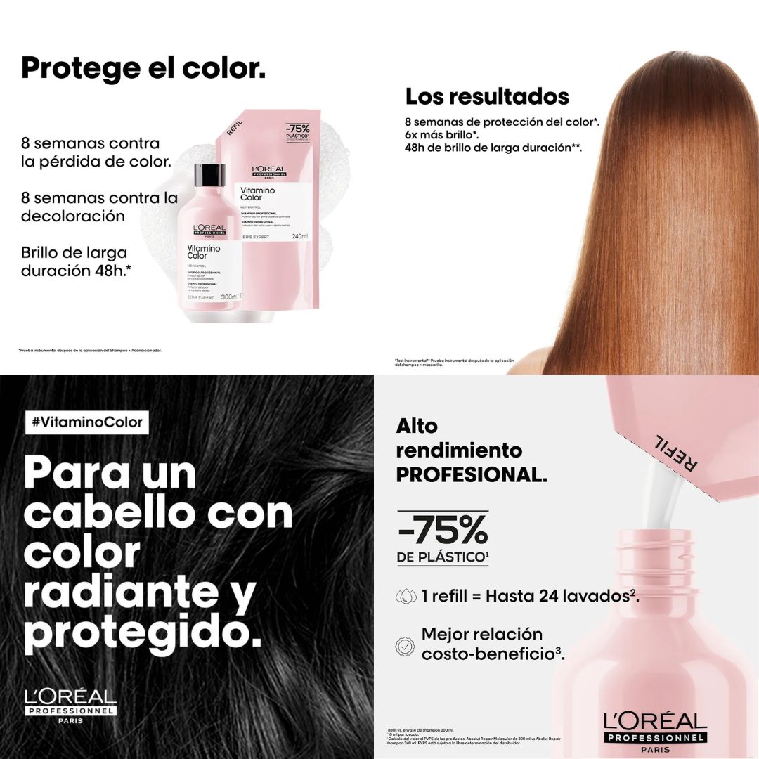 Shampoo Recargable Vitamino Color L'Oreal Serie Expert 240ml - Cabello Con Color - Imagen 2