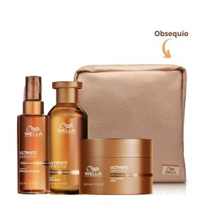 Rutina Hidratante y Anti Frizz para Cabellos Secos e Indisciplinados y sin Brillo Wella Ultimate Smooth (De Medios a Gruesos) + Cosmetiquera