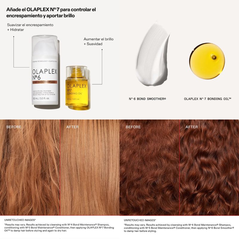 Rutina Anti Frizz Brillo y de Protección Térmica Endless Shine Smooth Hair Set OLAPLEX Nº 6 100ml y Nº 7 30ml - Imagen 3