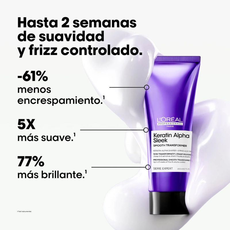 Tratamiento Anti Frizz Smooth Transformer Keratin Alpha Sleek L’Oreal Serie Expert 200ml (No es Acondicionador) (Paso 2) - Imagen 2