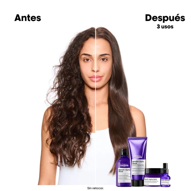 Mascarilla Disciplinante Nutritiva Anti Frizz y Control Volumen Keratin Alpha Sleek L’Oreal Serie Expert 250ml (Paso 3) - Imagen 4