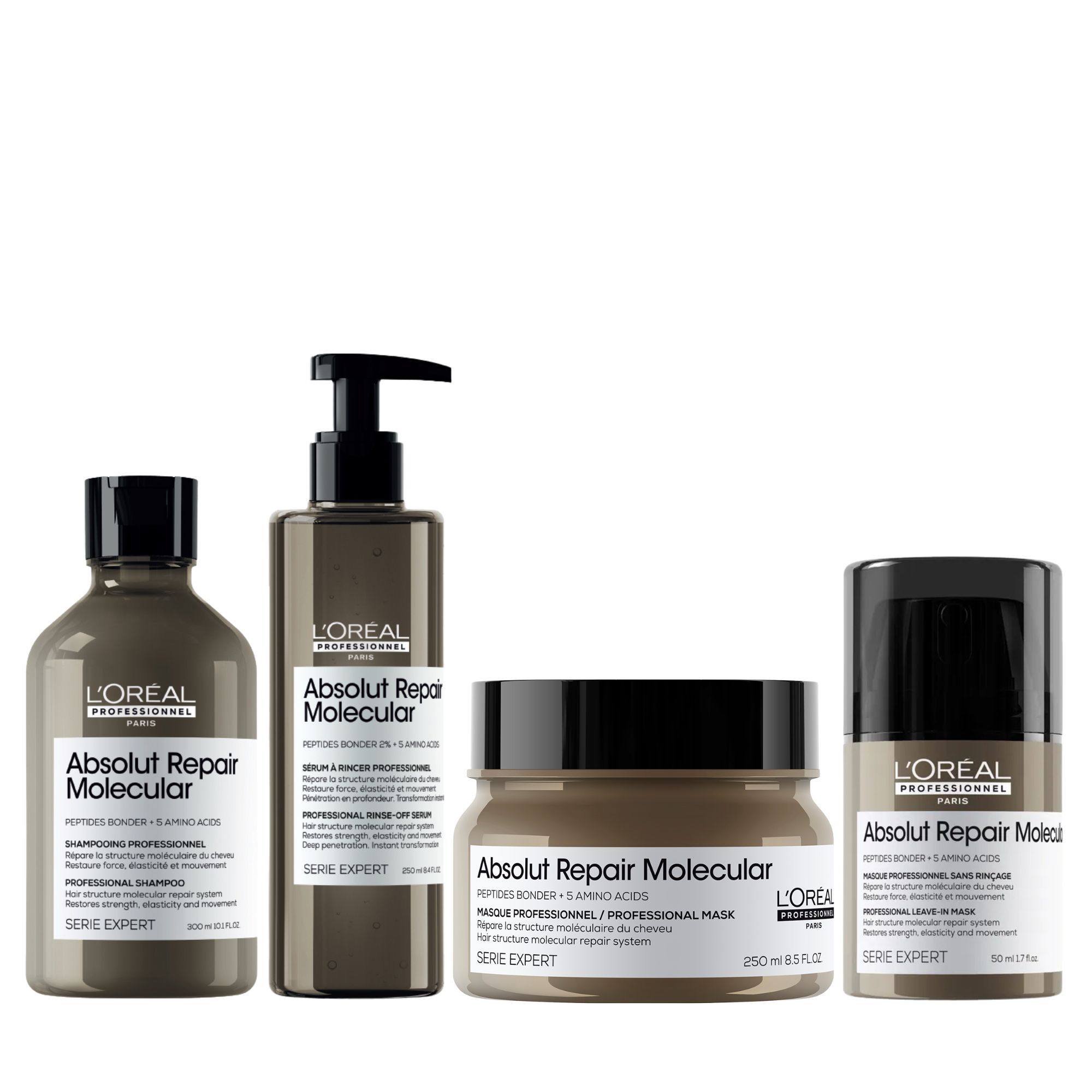 Rutina Completa para Reparar Cabello muy Dañado ABSOLUT REPAIR MOLECULAR L’Oreal Serie Expert (Termo Protector 50ml)