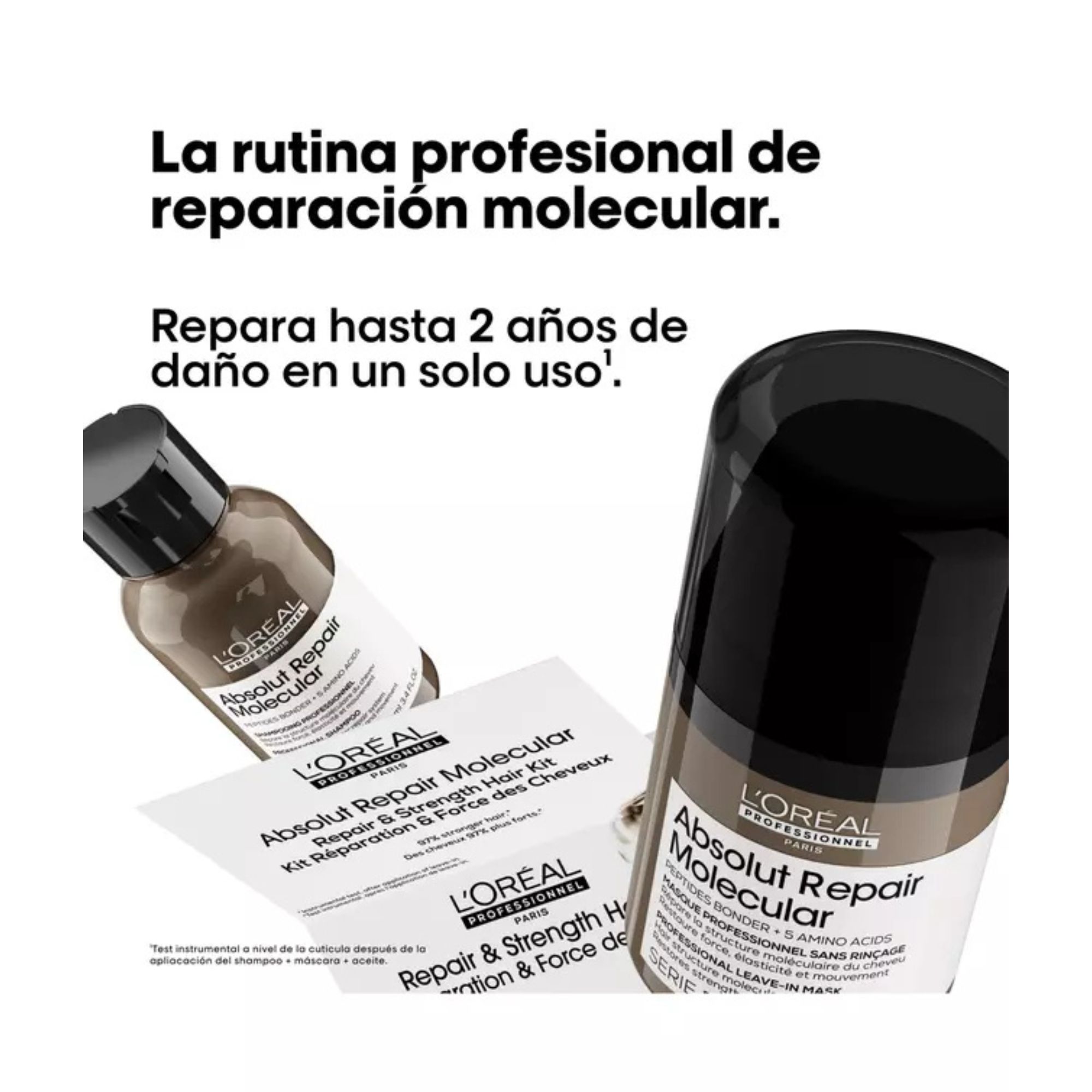 Set Viajero de Limpieza y Protección para Cabello Dañado ABSOLUT REPAIR MOLECULAR L’Oreal Serie Expert (Shampoo 100ml y Termo Protector 50ml) - Imagen 2