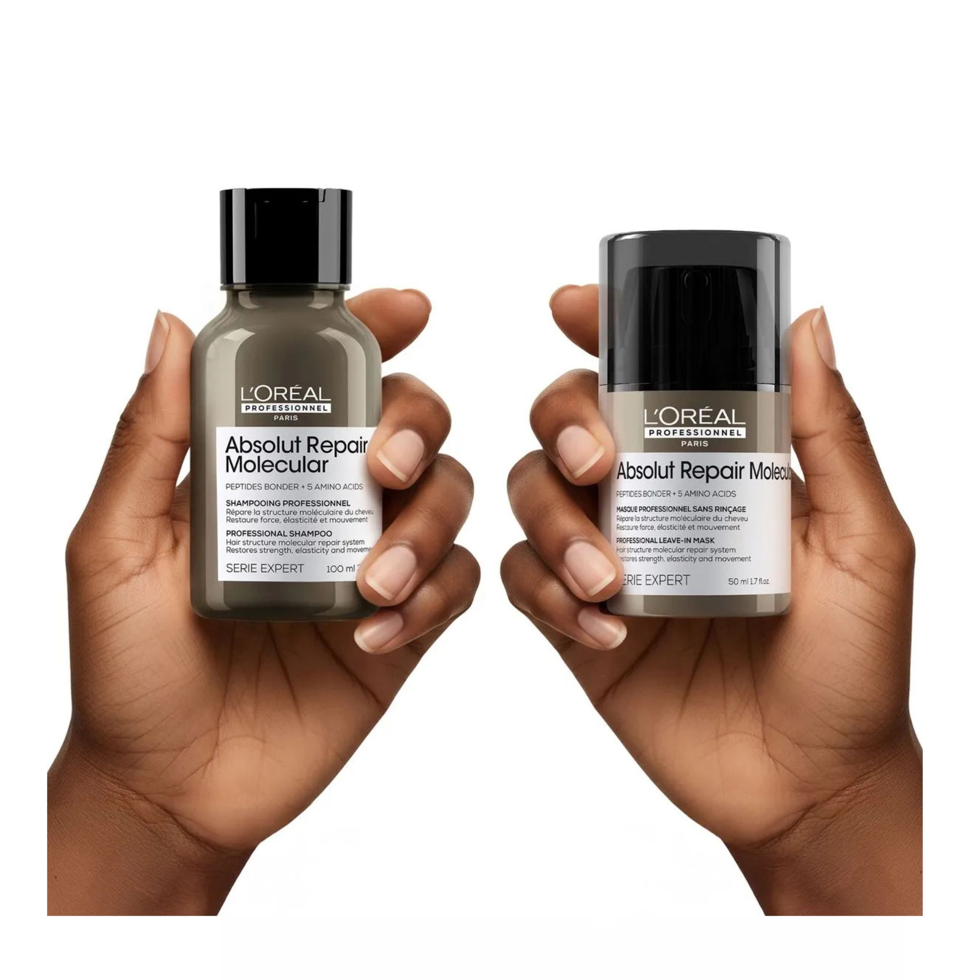 Set Viajero de Limpieza y Protección para Cabello Dañado ABSOLUT REPAIR MOLECULAR L’Oreal Serie Expert (Shampoo 100ml y Termo Protector 50ml) - Imagen 5