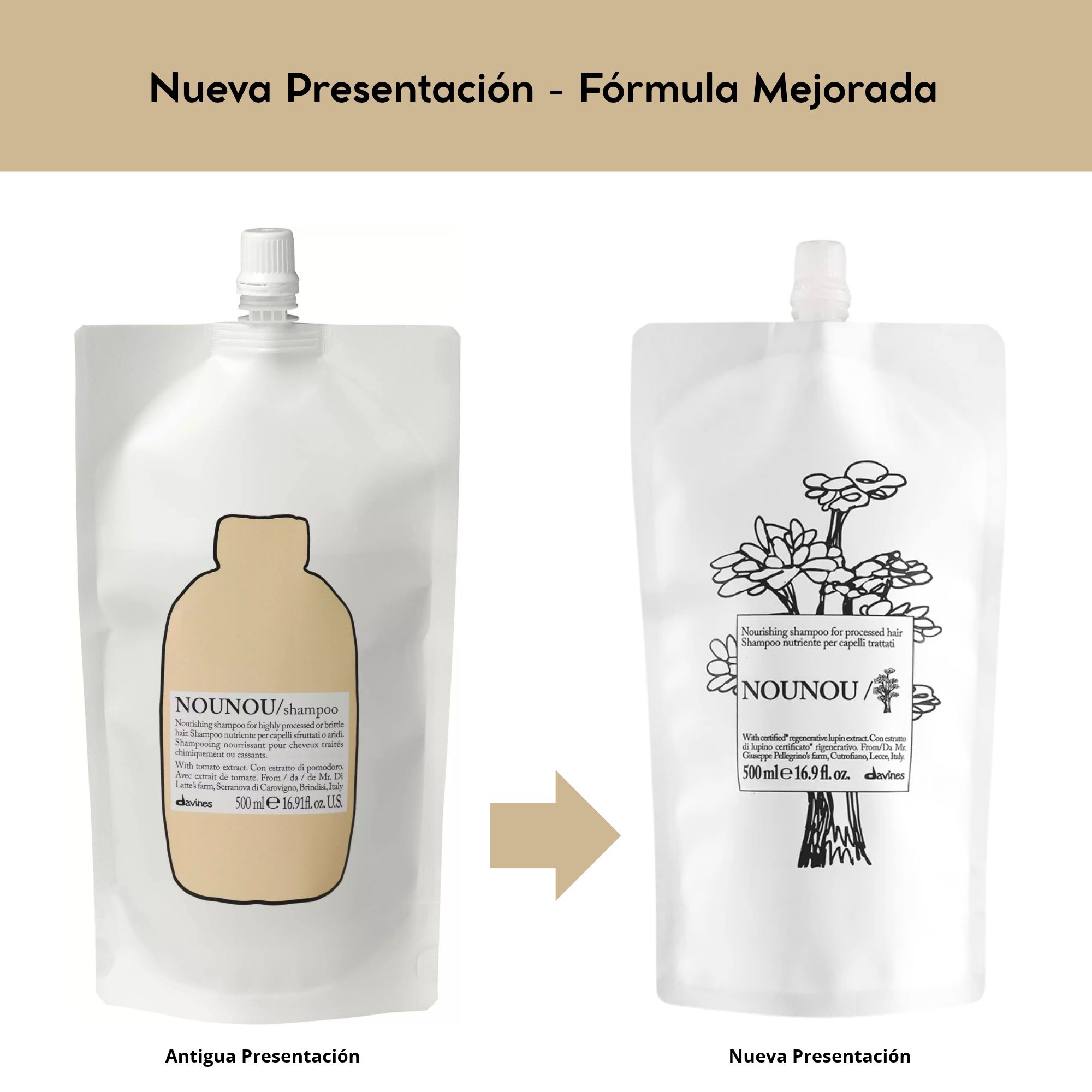 Shampoo Davines NOU NOU para Cabello Maltratado por Procesos Químicos 500ml Refill (Nueva Presentación - Fórmula Mejorada) - Imagen 2